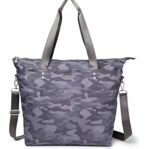New Baggallini Carry-All Travel‎ Tote Bag Gray Camo Lightweight Zipper Pockets